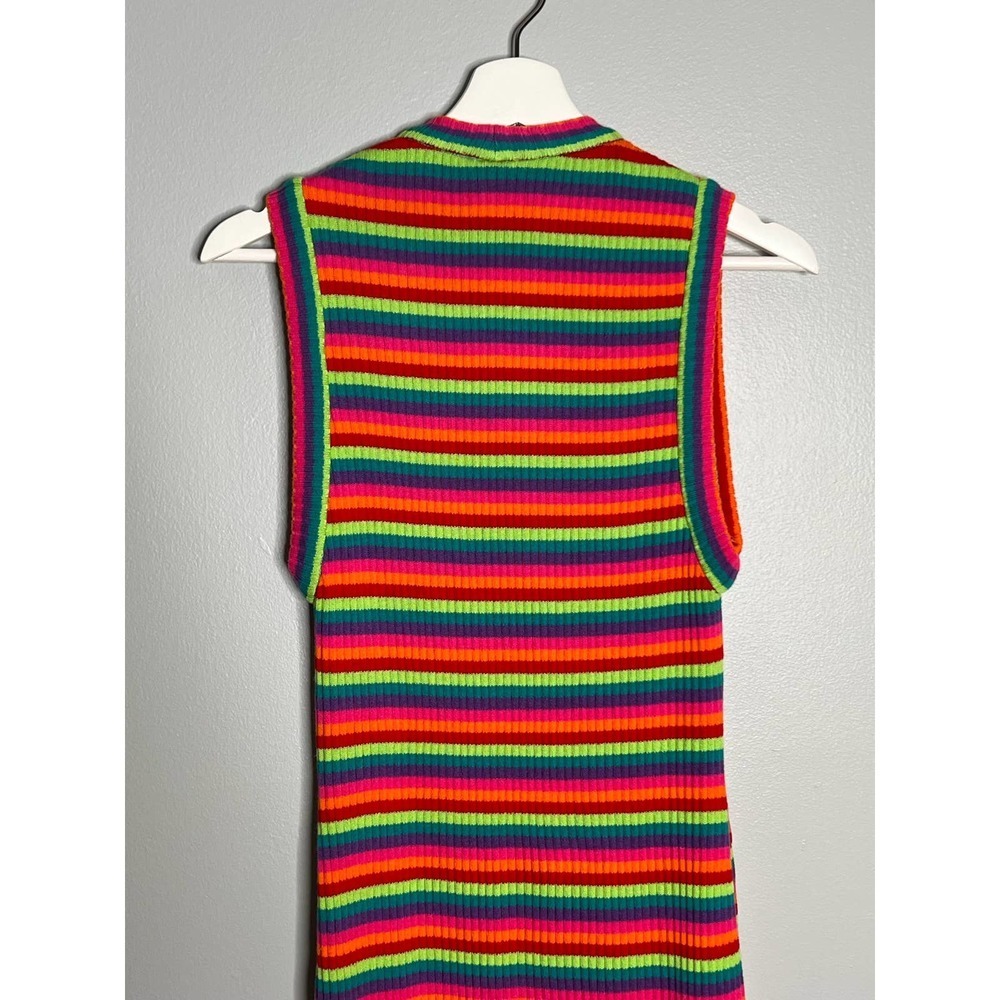 Anna Sui Multicolor Cotton Striped Sleeveless Button Midi Dress Size P - Picture 7 of 8